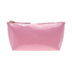 Pink Vinyl bag with gold handle cosmetic brushes